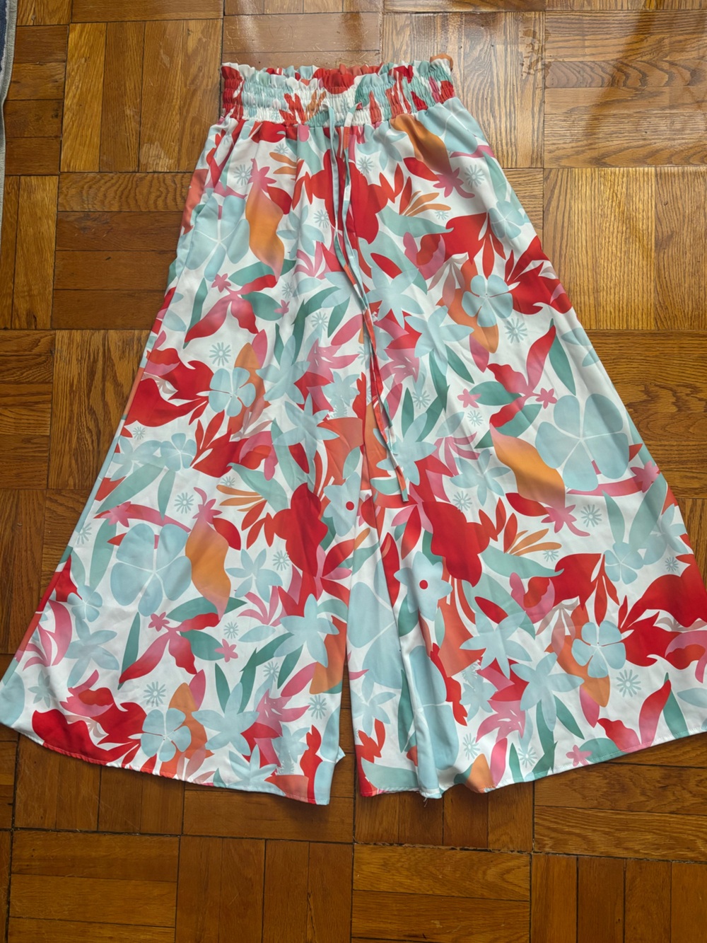 Vibrant Tropical Floral Wide-Leg Palazzo Pants | Elastic Drawstring Waist